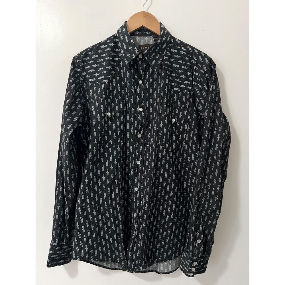 Roper Mens Black Geometric Pearl Snap Western Shirt Long Sleeve Medium